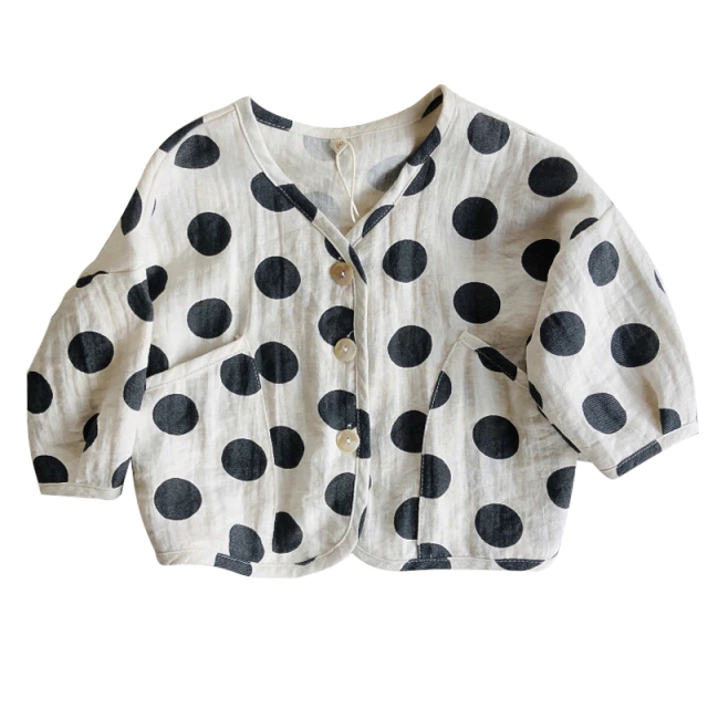 Polka Dot Cotton Linen Cardigan