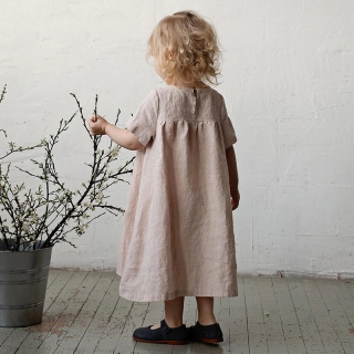 Girls' Summer Pleated Cotton-Linen Dress