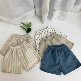 Summer Plaid Cotton Linen Shorts