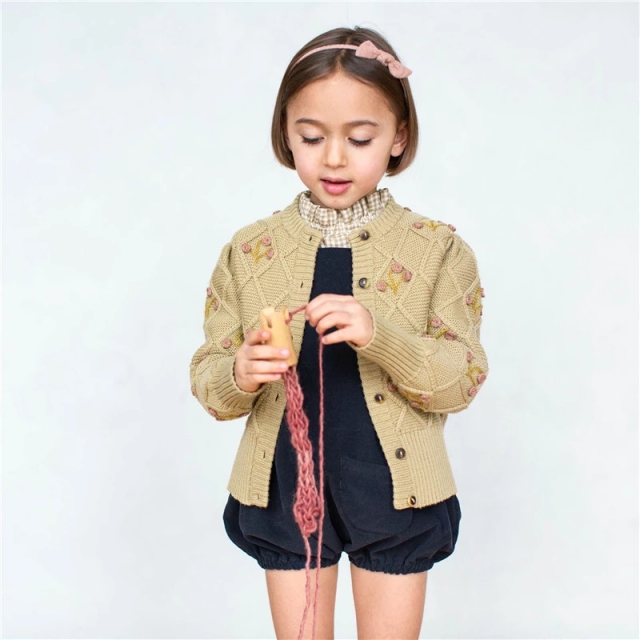 Vintage Floral Knitted Girls' Coat